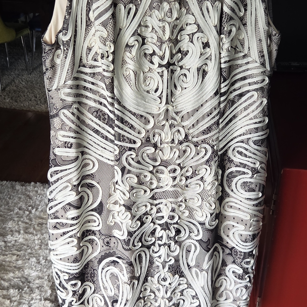 JS Collections Black and Cream Textured Dress